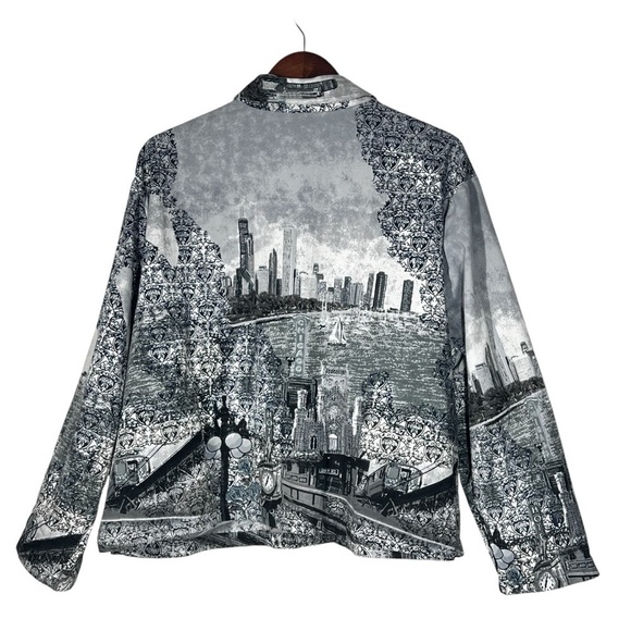 VTG RAAKHEE Sequin Black White City Skyline Button Up Top Women's Size 1X - Picture 3 of 16